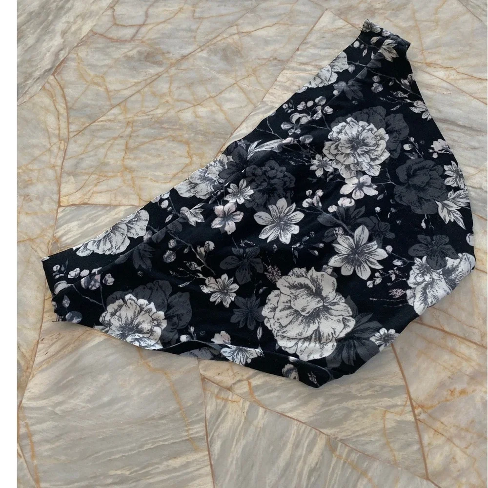 Victorias Secret Bikini Panties Black White Grey Floral Gold Logo Print Small